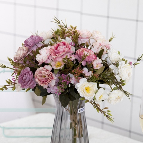 Fleurs artificielles 5 fourchettes (8 têtes), petit Bouquet de pivoines, plantes décoratives de mariage, couronnes de Vases pour accessoires de décoration de maison ► Photo 1/6