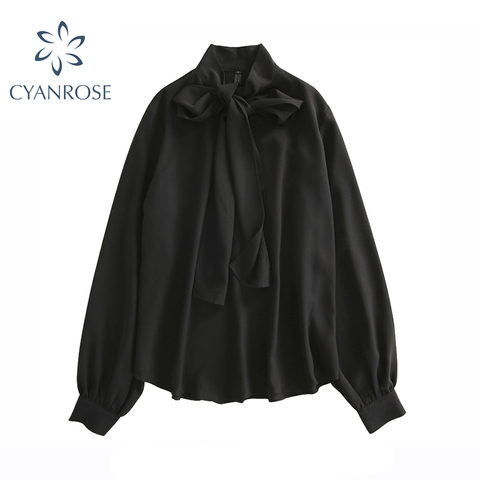 2022 à lacets noeud papillon chemise Vintage à manches longues solide en mousseline de soie Blouse décontractée mode coréenne élégant bureau dame Blusas femme hauts ► Photo 1/6