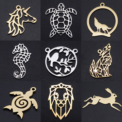 5 pcs/lot cheval de mer tortue bricolage breloques en gros 100% en acier inoxydable lapin connecteurs charme éléphant loup oiseau bijoux pendentif ► Photo 1/6