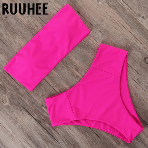 RUUHEE taille haute néon Bikini 2022 femme Bandeau maillot de bain Mayo Push Up maillots de bain bustier tubulaire Sexy deux pièces maillot de bain pour les femmes ► Photo 1/6