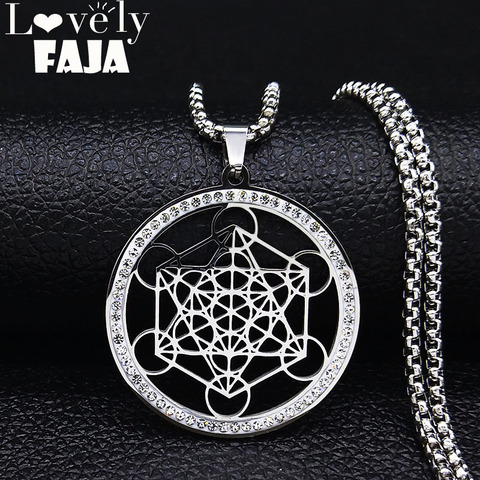 Collier de Yoga bouddhisme, fleur de vie, en acier inoxydable, pour femmes, couleur argent, bijoux de déclaration, 2022 ► Photo 1/6