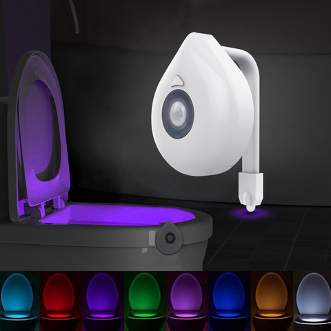 LED siège de toilette veilleuse capteur de mouvement WC lumière 8 couleurs lampe modifiable AAA alimenté par batterie rétro-éclairage pour cuvette de toilette enfant ► Photo 1/6