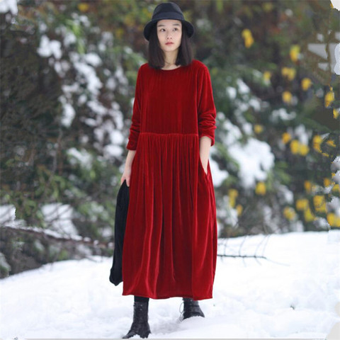 Robe maxi en velours vintage à manches longues, style coréen, pour femmes, grande taille 5XL 6XL 7XL, printemps automne et hiver 2022 ► Photo 1/6