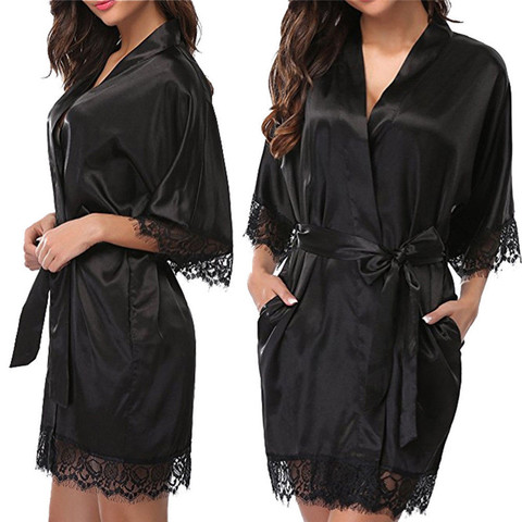 Robe en Satin soie dentelle pour femmes, peignoir Sexy, vêtements de nuit ► Photo 1/6