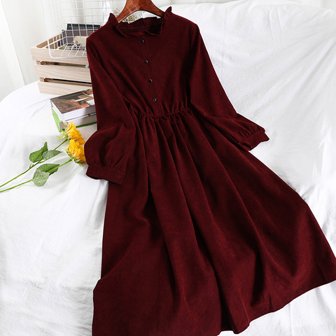 Vintage robe femmes hiver à volants Midi à manches longues robe femme rétro élégant robes coréen Kawaii mignon vêtements 2022 rouge bleu ► Photo 1/6