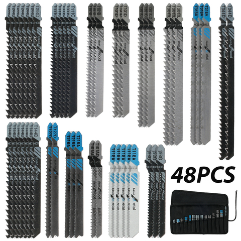 Lames de scie sauteuse à tige en T, avec dents rectifiées HSS, coupe droite, métal, acier, bois, assorties, outils pour le travail du bois, 48 pièces ► Photo 1/6