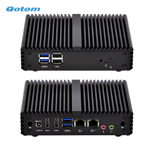 Mini PC Quad core Qotom avec processeur Celeron J3160 à bord, jusqu'à 2.24 GHz, Mini PC sans ventilateur double carte graphique ► Photo 1/6