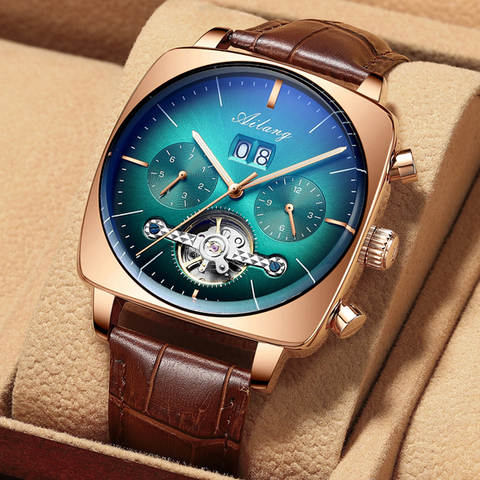 Montre hommes de luxe mécanique automatique chronographe carré grand cadran montre creux étanche 2022 nouveau hommes mode montres suisse ► Photo 1/6