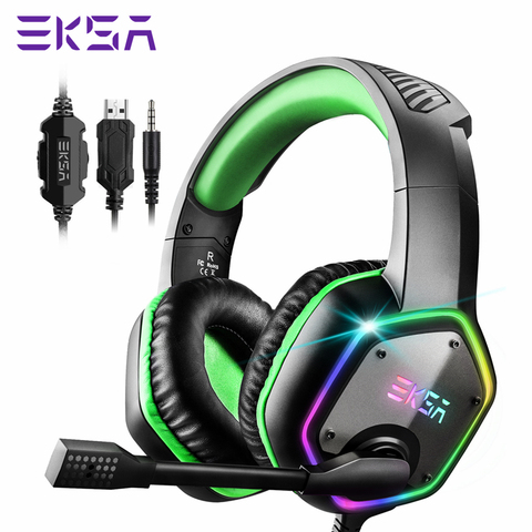 EKSA E1000S casque de jeu Gamer 3.5mm stéréo filaire casque avec Microphone suppression du bruit lumière rvb pour PC/PS4/Xbox One ► Photo 1/6