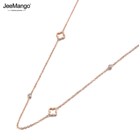 JeeMango à la mode fleur creuse collier ras de cou breloque pour les femmes or Rose en acier inoxydable CZ cristal chaîne pendentif bijoux JN19144 ► Photo 1/5