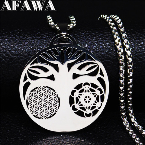 2022 fleur arbre de vie collier femmes couleur argent en acier inoxydable déclaration collier bijoux colares feminino N3091S02 ► Photo 1/6