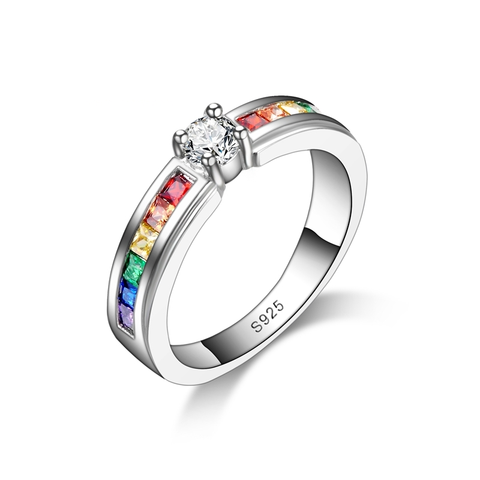 Bijoux fantaisie bague de fiançailles arc-en-ciel pour femmes Zircon cubique CZ 925 bague de mariage Vintage en argent Sterling en gros ► Photo 1/5