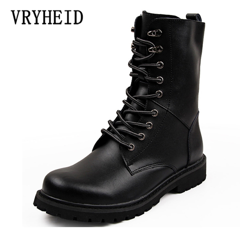 VRYHEID populaire moto bottes hommes hiver haut-haut bottes de Combat hommes en cuir pour hommes décontracté luxe militaire botte armée taille 38-48 ► Photo 1/6