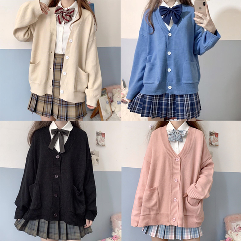 Japon école chandail printemps automne 100% col en v coton tricoté pull JK uniformes Cardigan multicolore étudiant filles Cosplay ► Photo 1/6