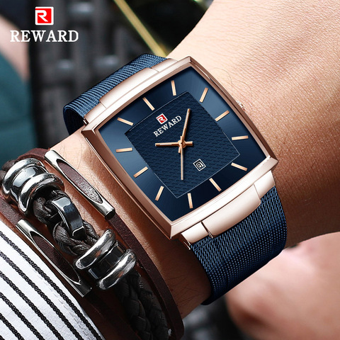 REWARD – montre à Quartz carrée Ultra fine pour hommes, Top de luxe, étanche, en acier ► Photo 1/6