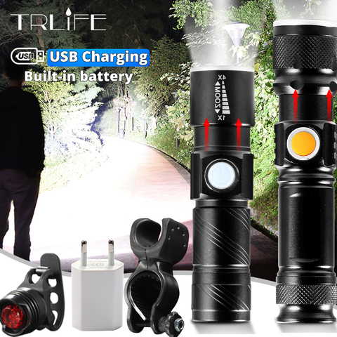 Lampe de poche à LED haute puissance, Rechargeable par USB, torche, lanterne tactique T6, pour vélo ► Photo 1/6