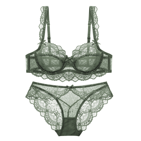 Ensemble soutien-gorge et culotte transparents en dentelle, sous-vêtements Sexy, grande taille, Lingerie pour femmes, bonnets A B C D E 95C 95D ► Photo 1/6