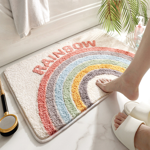 Toutes les saisons doux antidérapant salle de bain tapis arc-en-ciel impression porte absorbant l'eau tapis de bain décor à la maison tapis de sol salle de douche tapis ► Photo 1/6