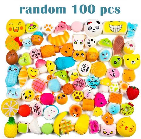 Aléatoire 100 pièces Squishies lente augmentation Simulation pain spongieux soulagement du Stress jouets cadeaux d'anniversaire pour enfants fête faveurs peluches ► Photo 1/6