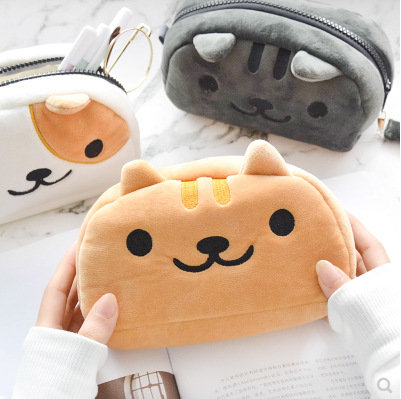 Mignon dessin animé Kitty chat grande capacité en peluche crayon sacoche pochette étui crayon papeterie organisateur pour cadeau d'étudiant ► Photo 1/5