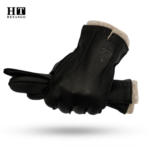 Nouveau hiver hommes gants en cuir de haute qualité peau de daim cousu à la main chaud résistant à l'usure vague motif résistant au froid mitaine 70% doublure en laine ► Photo 1/6