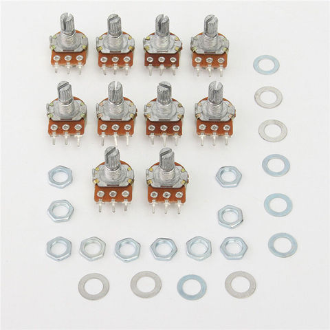 Potentiomètres linéaires WH148, arbre avec écrous et rondelles, 15mm, 3 broches, WH148 B1K B2K B5K B10K B20K B50K B100K B250K B500K B1M, 10 pièces ► Photo 1/5