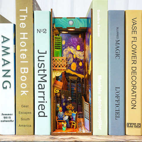 Book Nook BRICOLAGE En Bois Van Gogh Monde Étagère Kits Miniatures Meubles Bibliothèque Modèle D'insertion Roombox Bâtiment Jouets Cadeaux ► Photo 1/6