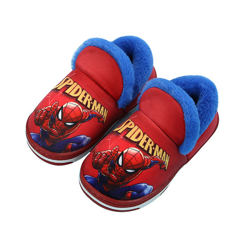 Pantoufles en peluche pour bébé garçon, chaussures de maison chaudes imprimées de dessin animé Spiderman Avengers, Marvel, hiver ► Photo 1/6