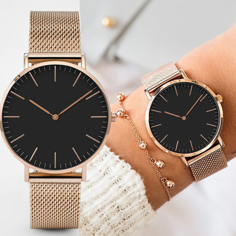 Montre Simple femmes robe en acier inoxydable bande analogique Quartz montre-bracelet mode luxe dames or Rose montre horloge femme ► Photo 1/6