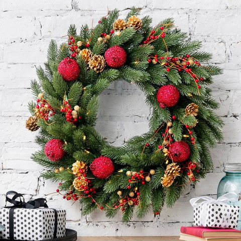 1 paquet de guirlande de rotin de noël pin Branches naturelles baies et pommes de pin pour bricolage guirlande de noël fournitures décoration de porte de maison ► Photo 1/6