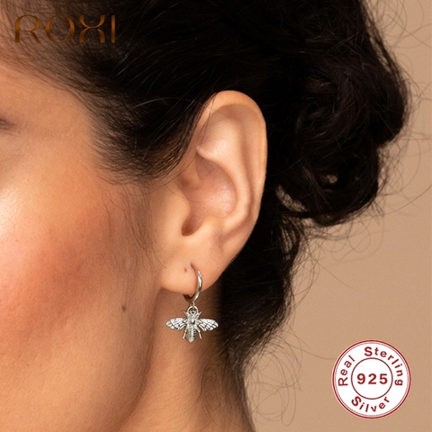 ROXI 925 Stelring argent petite abeille pendentif petites boucles d'oreilles pour les femmes mignon stéréoscopique insecte boucles d'oreilles mode bijoux cadeaux ► Photo 1/6