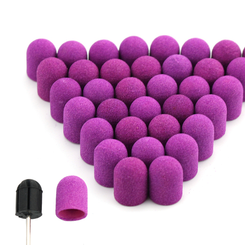 Bouchons de ponçage violet pour ongles, avec dissolvant de Gel en caoutchouc, mèches de coupe, outils de pédicure pour cuticules, accessoires de perçage, 10*15/13*19, 20 pièces ► Photo 1/6