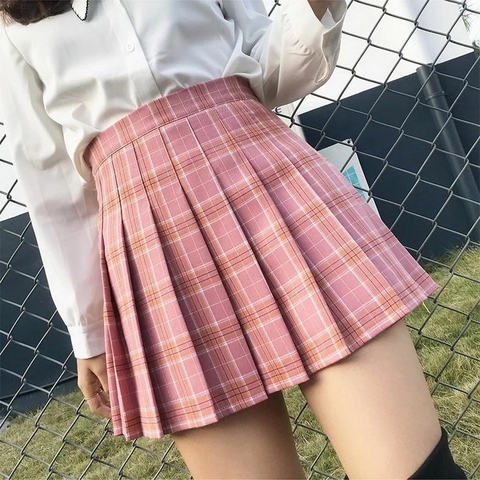 Jupe plissée 2022 été Sexy taille haute jupe mignon filles école mini-jupe haute qualité rose Plaid jupes femmes jupe Shorts ► Photo 1/6