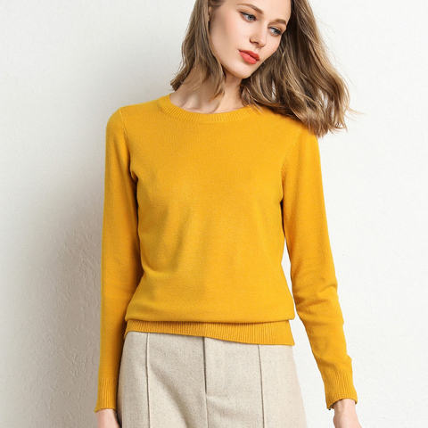 Pull à manches longues col rond pour femmes, vêtements tricotés, nouvelle collection, automne hiver, couleur unie, pull tricoté ► Photo 1/6