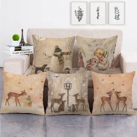 Noël jeter taie d'oreiller lin housse de coussin décoration de noël taie d'oreiller dessin animé elk lapin housse de coussin décoration de la maison ► Photo 1/6