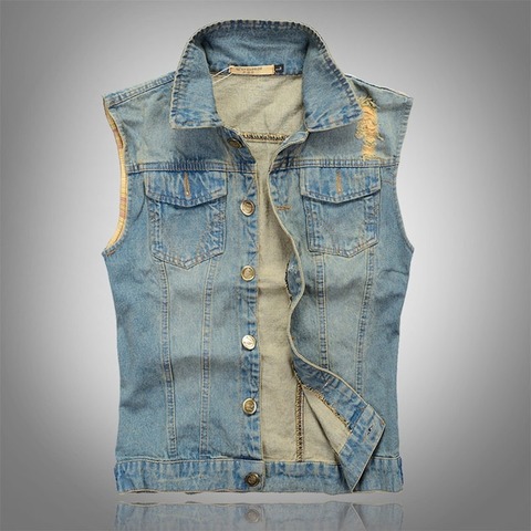 Nouveau 2022 Denim gilet hommes Punk Rock faire vieux trous Cowboy noir jean gilet mode hommes moto Style sans manches jean Jack ► Photo 1/6