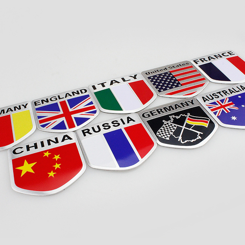 Autocollants de style bouclier automobile, 1 pièce, badges de fenêtre, drapeaux allemands/anglais/US/russie/australie/France/italie ► Photo 1/6