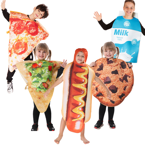 Costumes alimentaires pour enfants, Costume de carnaval pour garçons, amusant, Hot Dog, Cosplay, Pizza, lait et Cookies, moins chers, 2022 ► Photo 1/6