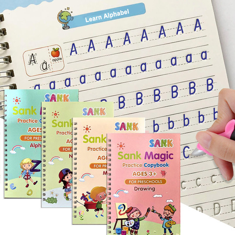 4 livres livres réutilisables pour calligraphie apprendre Alphabet peinture arithmétique maths enfants écriture manuscrite livres de pratique bébé jouets ► Photo 1/6