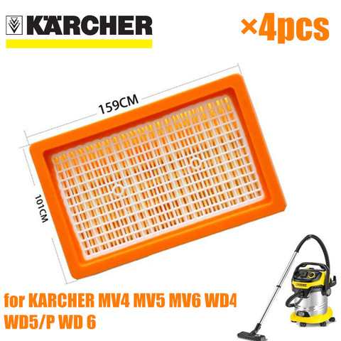 Filtre hepa pour aspirateur KARCHER, pièces de rechange, pour aspirateur sec/humide, MV4, MV5, MV6, WD4, WD5, WD6, #2.863-005.0, 4 pièces de rechange ► Photo 1/3