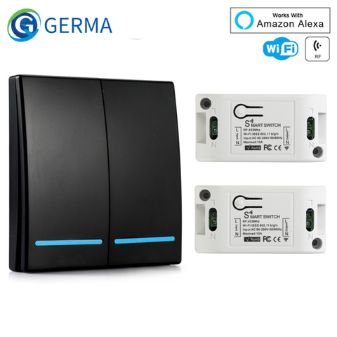 GERMA Wifi sans fil 433Mhz RF relais récepteur Smart Home Module lumières commutateur ca 220V + 86 mur télécommande pour plafonnier ► Photo 1/6