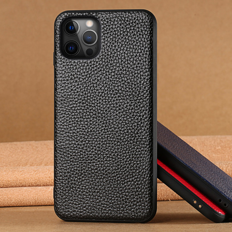 Véritable Grain de Litchi en cuir couverture de téléphone portable pour iPhone 12 Pro Max 12 Mini 11 Pro Max X XR XS Max 6 6S 7 8 Plus Se 2022 ► Photo 1/6