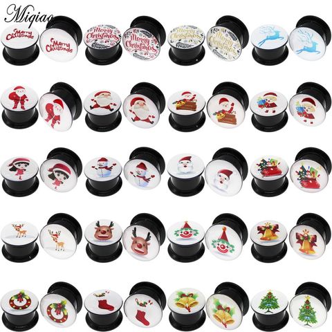 Miqiao 2 pièces jauges d'oreille boucle d'oreille Tunnels d'oreille bouchons Piercing bijoux mignon père noël bonhomme de neige arbre cloche cadeaux de noël 4mm à 25mm ► Photo 1/6