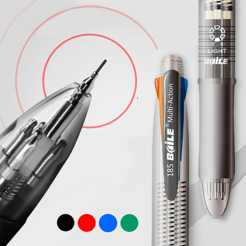5 en 1 multicolore stylo à bille marqueurs avec noir/bleu/vert/rouge encre stylo à bille 0.7mm + 1 pièces crayon automatique 0.5mm pour l'écriture ► Photo 1/6