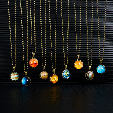 Collier pendentif Double face lumineux unisexe, bijou Vintage avec huit planètes, brille dans la nuit, boule cosmique, bijoux cadeaux, 1 pièce ► Photo 1/6