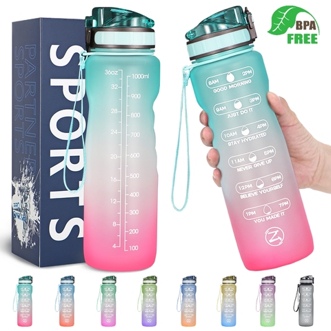 ZOMAKE 32oz bouteille d'eau de motivation avec marqueur de temps et ficelle, cruche d'eau étanche sans BPA pour le Fitness, le gymnase et le Sport de plein air ► Photo 1/6