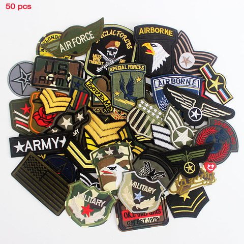 50pcs beaucoup armée militaire patchs aéroportés insignes fer sur pour tissu uniforme couture autocollants brodés bricolage Appliques mélangées ► Photo 1/5