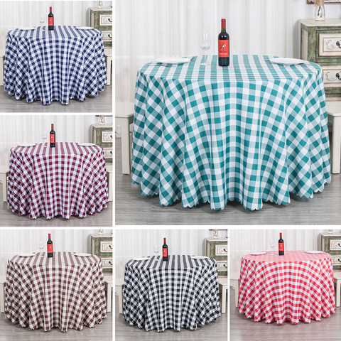 Nappe de Table à carreaux en Polyester, rond, couleur vin rouge/noir/bleu, décoration de la maison, 140 160 180 200 220 240 260 280 CM ► Photo 1/6