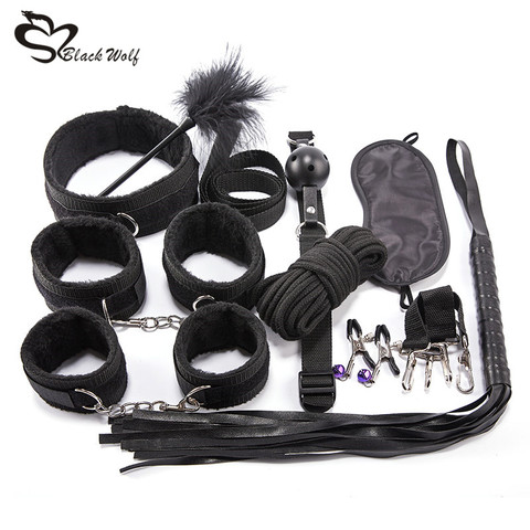 Kits sexuels BDSM 10 pièces, produits érotiques, sexe, jouets érotiques pour Couples adultes, ensemble de Bondage, pinces à mamelon, menottes, corde de fouet ► Photo 1/6