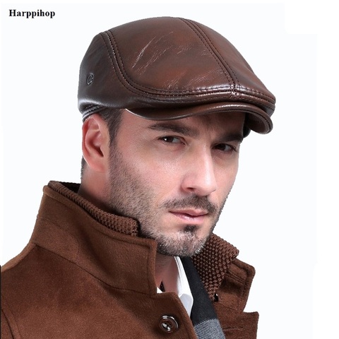 Chapeau d'hiver en cuir pour hommes, casquette de protection chaude pour hommes, en cuir véritable, vente en gros, bérets d'hiver, de loisirs, 100% ► Photo 1/4